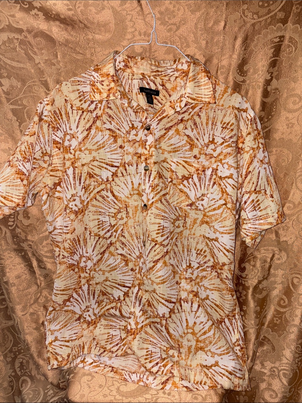 Van Heusen Cream & Brown Shell-Print Short-Sleeve Button-Up